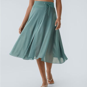 Halara High Waisted Drawstring Contrast Mesh 2-in-1 Pocket Flowy Midi Skirt